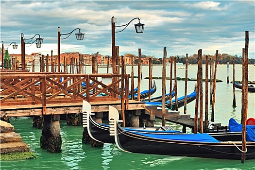 小船,停泊,排列,木质,码头,大运河,威尼斯,意大利