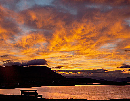 日落,上方,湖,苏格兰