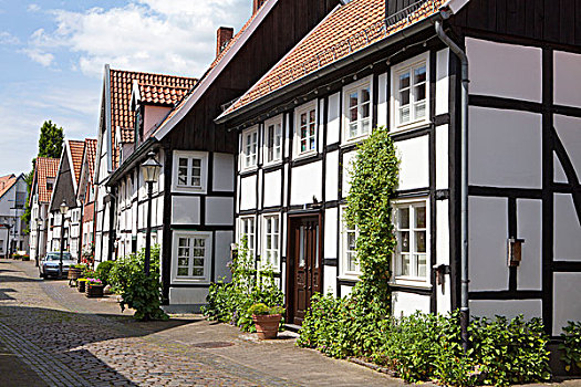 半木结构房屋,老城,北莱茵威斯特伐利亚,德国,欧洲