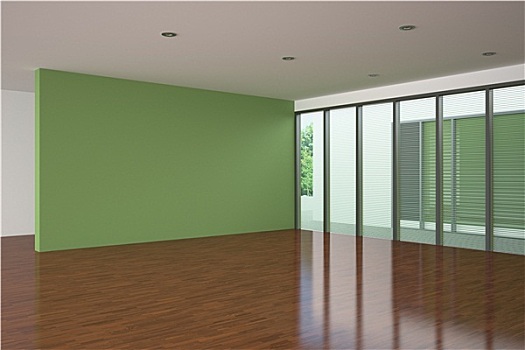 现代,空,客厅,绿色,墙壁