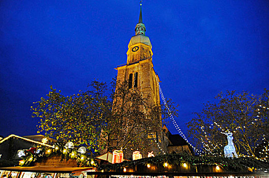 教堂,圣诞市场,多特蒙德,北莱茵威斯特伐利亚,德国,欧洲