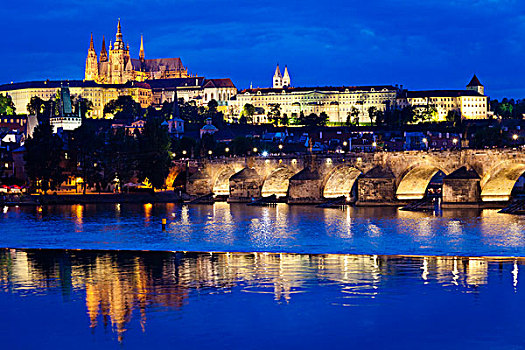 布拉格城堡,夜晚,布拉格,捷克共和国