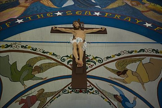 耶稣十字架,墙壁,教堂,星,海洋,涂绘,夏威夷,美国