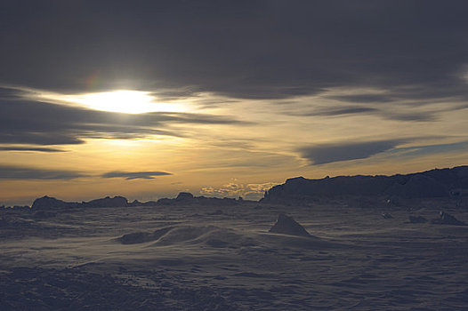 南极,威德尔海,雪丘岛,生动,日落,上方,迅速,冰