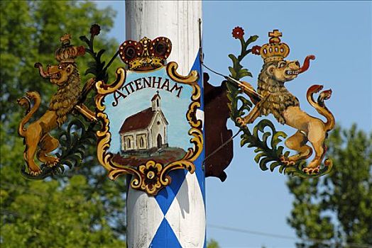 特写,巴伐利亚,五月花柱,盾徽,德国