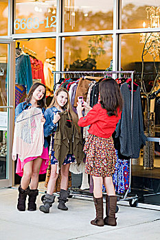 女童,购物,衣服,照相,智能手机