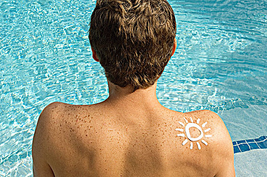 男人,太阳,形状,肩部,池边