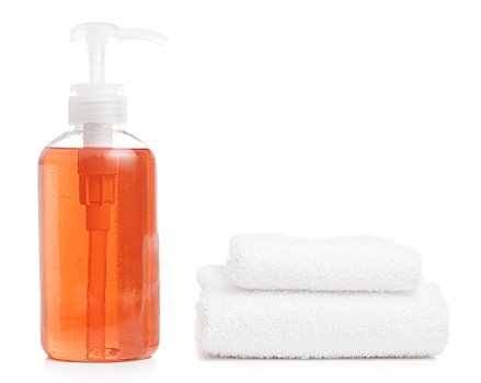 肥皂,瓶子,毛巾,白色背景