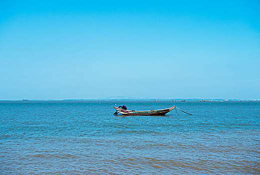 木船,海滩,白色,蓝天,背景