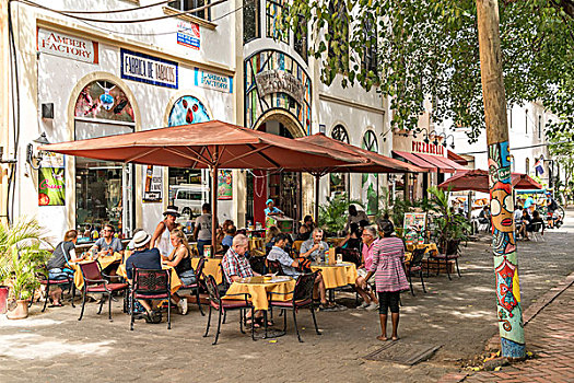 街边咖啡厅,绿色,酒吧,殖民地,老城,圣多明各,多米尼加共和国,北美