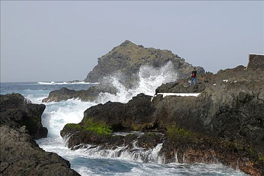 岩石海岸,飞溅,特内里费岛,加纳利群岛,西班牙
