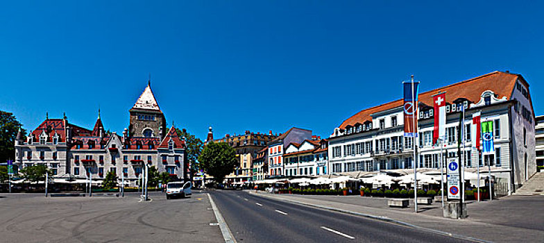 城堡,住宅,酒店,右边,洛桑,沃州,日内瓦湖,瑞士,欧洲