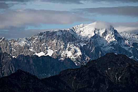 风景,阿尔卑斯山,楚格峰,冬天,巴伐利亚阿尔卑斯山,巴伐利亚,德国