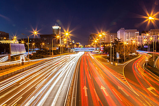 城市夜景,北京夜景,车流