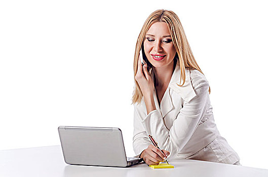 女人,笔记本电脑,白色背景