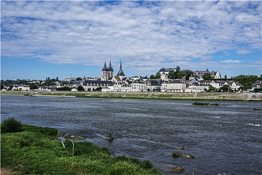 古桥,上方,卢瓦尔河,布卢瓦,法国,大教堂,背景