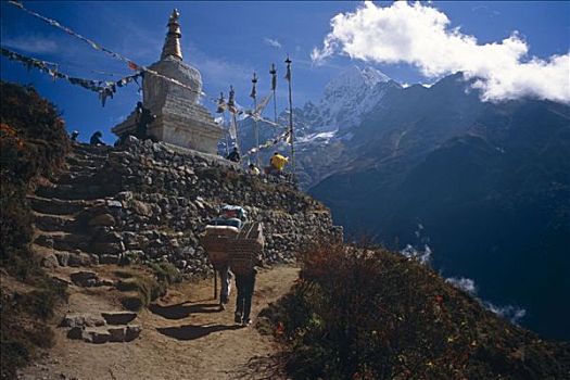 佛教,佛塔,小路,珠穆朗玛峰,山谷,尼泊尔