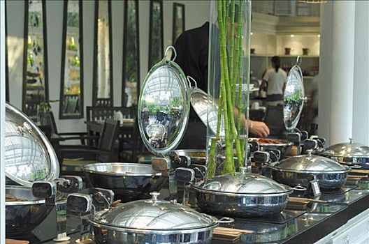 平底器皿,自助餐,泰国