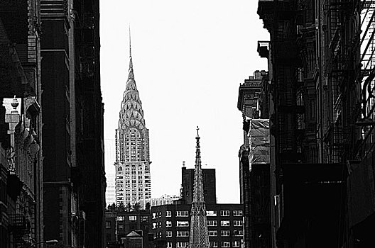 仰视,摩天大楼,城市,克莱斯勒大厦,曼哈顿,纽约,美国
