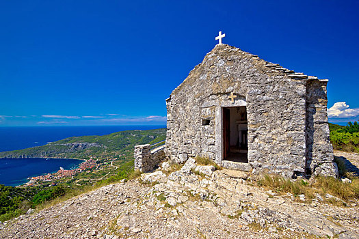 景色,小教堂,上面,维斯,岛屿