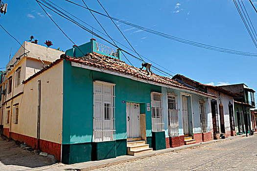 加勒比,古巴,圣斯皮里图斯,特立尼达,涂绘,房子,屋顶