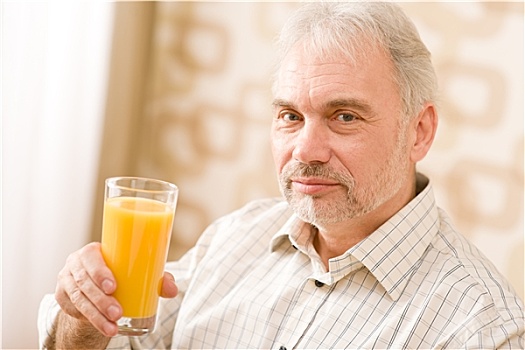 老人,成熟,男人,玻璃,橙汁