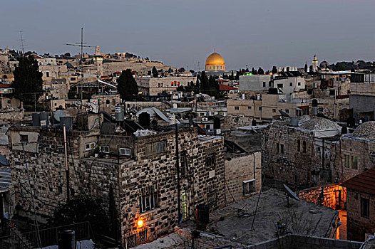 傍晚,穹顶,寺庙,老城,耶路撒冷,以色列,中东