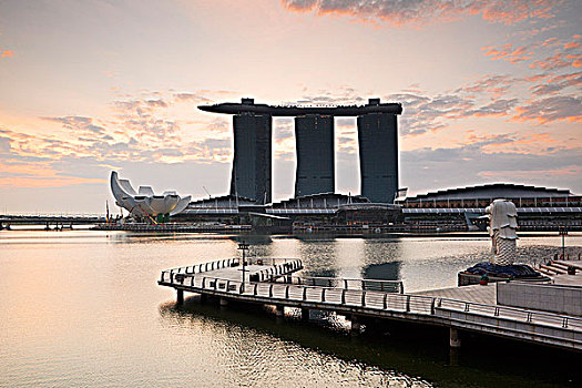 新加坡,码头,湾,雕塑,黎明,沙,背景