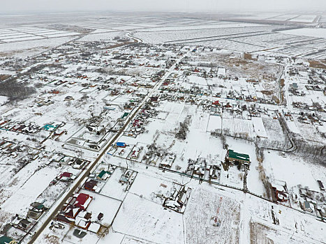 冬天,风景,鸟瞰,乡村,街道,遮盖,雪