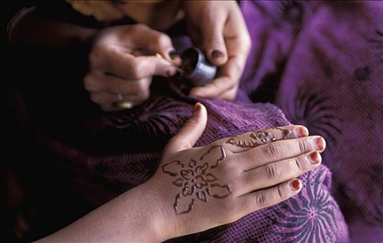 也门,特写,女人,手,指甲花纹身