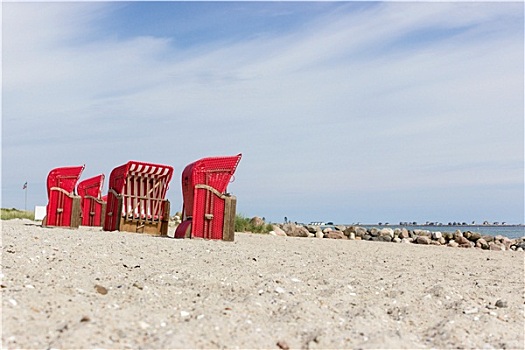 波罗的海,海滩,红色,沙滩椅,蓝天