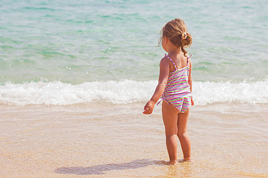 小女孩,度假,海洋