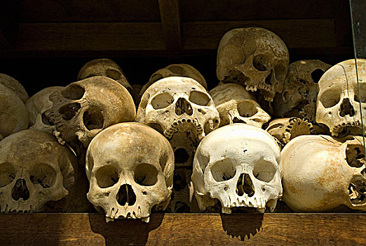 柬埔寨,金边,屠杀场,纪念,头骨,杀死,高棉,胭脂