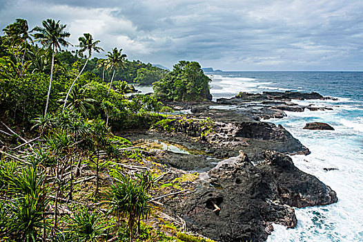 岩石海岸,乌波卢岛,萨摩亚群岛,南太平洋