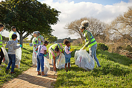 志愿者,清洁,垃圾,晴朗,公园