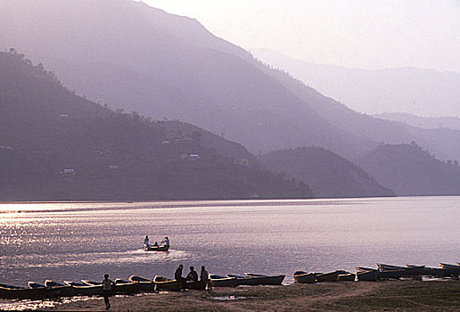 湖,波卡拉,尼泊尔,胜地,休假,船,白天,地点,跋涉,山,罐,开端