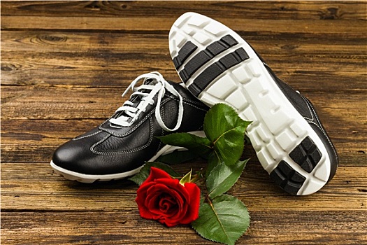 黑色,男人,鞋,玫瑰
