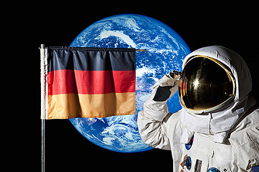 宇航员,敬礼,德国国旗,地球,背景