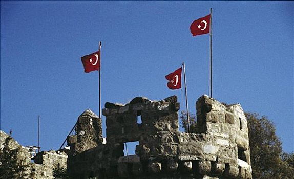 要塞,旗帜,博德鲁姆,土耳其,欧洲