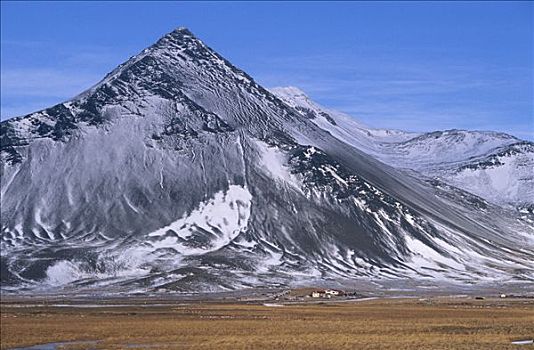 孤单,农场,山景,冬天,东方,斯奈山半岛,冰岛,欧洲