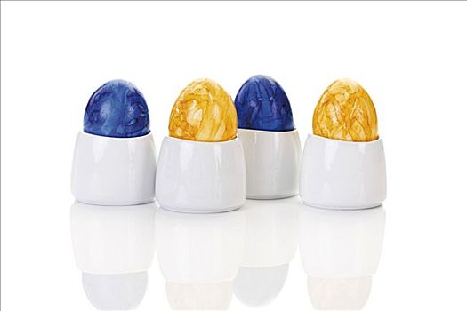 四个,彩色,复活节彩蛋,蛋杯