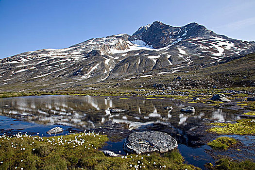 山,湖,反射,峡湾,地区,格陵兰东部,格陵兰,丹麦