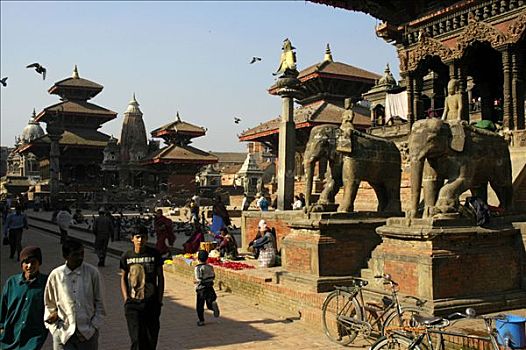 杜巴广场,雕塑,许多,庙宇,帕坦,加德满都,尼泊尔