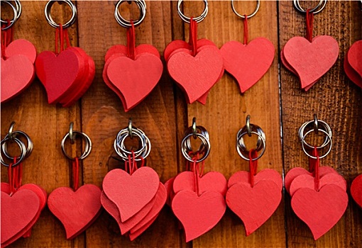 红色,木质,心形,钥匙链