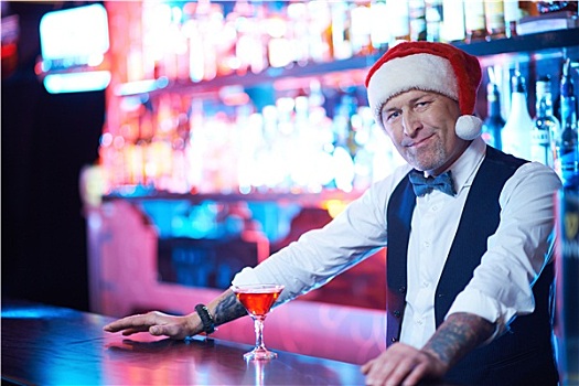 酒吧招待,圣诞老人,帽
