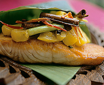 三文鱼,辛辣,菠萝,配餐,塞舌尔