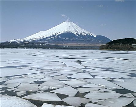 冰冻,湖,富士山,本州,日本