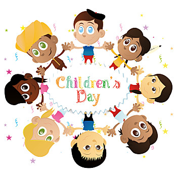 儿童节,一群孩子,白色背景,文字,星