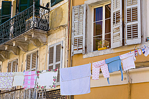 晾衣服,洗衣服,老城,爱奥尼亚群岛,希腊