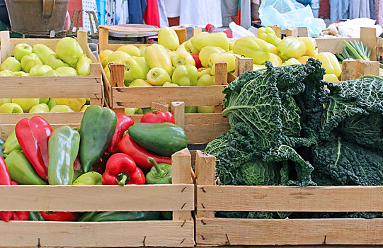 蔬菜,板条箱,市场货摊